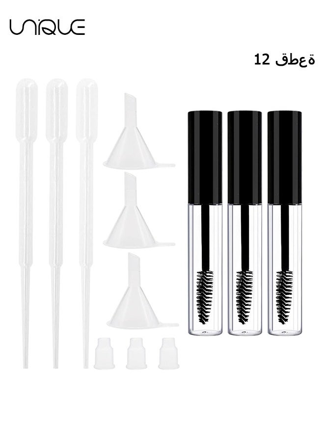 Unique 3 pack 10ml Empty Mascara Tube Bottle with Eyelash Wand,Funnels and Tubes,Eyelash Cream Container Bottle with Funnels Transfer Pipettes,for Castor Oil/Eyelash Growth Oil  - Image 1