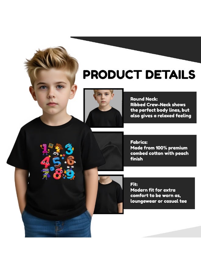 برينت شوب فور مي تيشيرت للأطفال بمناسبة يوم الرياضيات | تيشيرت مطبوع عليه أرقام وكسور، تيشيرت بأكمام قصيرة مزين برموز رياضية ملونة - Image 4