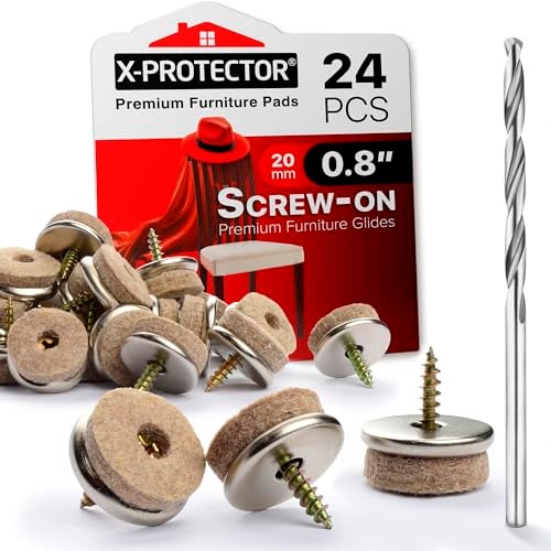 X-Protector Screw-On Felt Pads X-Protector – 24 Felt Chair Pads for Hardwood Floors 0.8" – Premium Chair Glides – Beige Floor Protectors for Furniture Legs – The Best Furniture Sliders for Hardwood Floors - Image 1