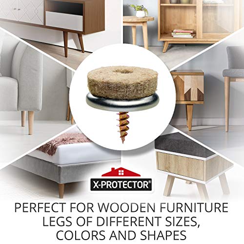 X-Protector Screw-On Felt Pads X-Protector – 24 Felt Chair Pads for Hardwood Floors 0.8" – Premium Chair Glides – Beige Floor Protectors for Furniture Legs – The Best Furniture Sliders for Hardwood Floors - Image 2