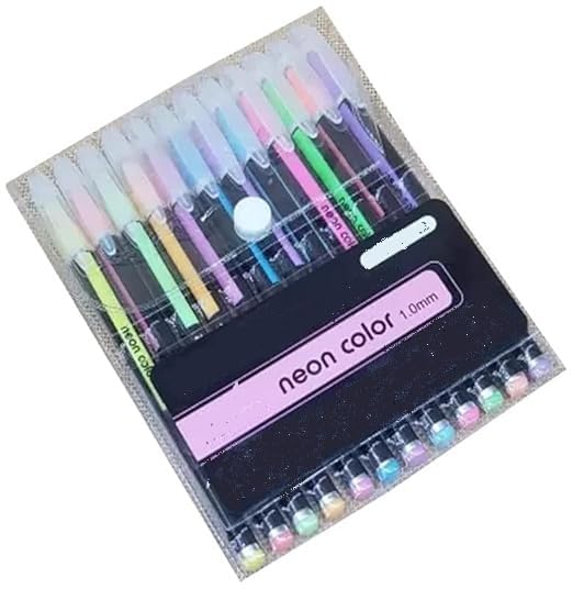Freedy freedy 12Pcs Neon Color Set Neon Metallic Fluorescence Highlighter Pastel Gel Pen For Art Sketch Doodle Painting Drawing Kids Gift D