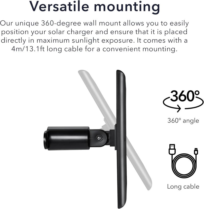 Wasserstein Solar Panel Compatible with Ring Spotlight Cam Plus/Pro/Battery, and Ring Stick Up Cam Battery - Includes Barrel Plug with USB C Adapter - 2W 5V Charging (1 Pack, Black) - Image 4