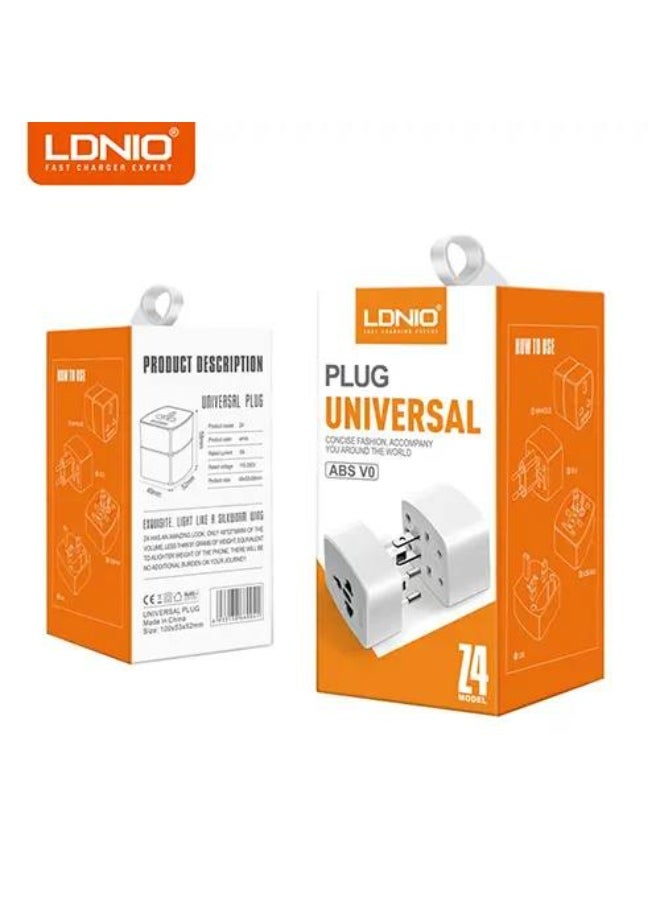LDNIO - Z4 Universal Plug Adapter ABS VO With UK/EU/US/AU Pin & 2 Universal Socket (6A) - White - Image 1