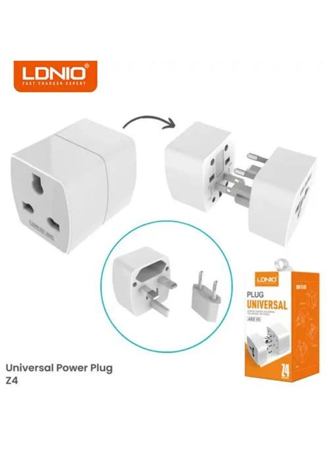 LDNIO - Z4 Universal Plug Adapter ABS VO With UK/EU/US/AU Pin & 2 Universal Socket (6A) - White - Image 1
