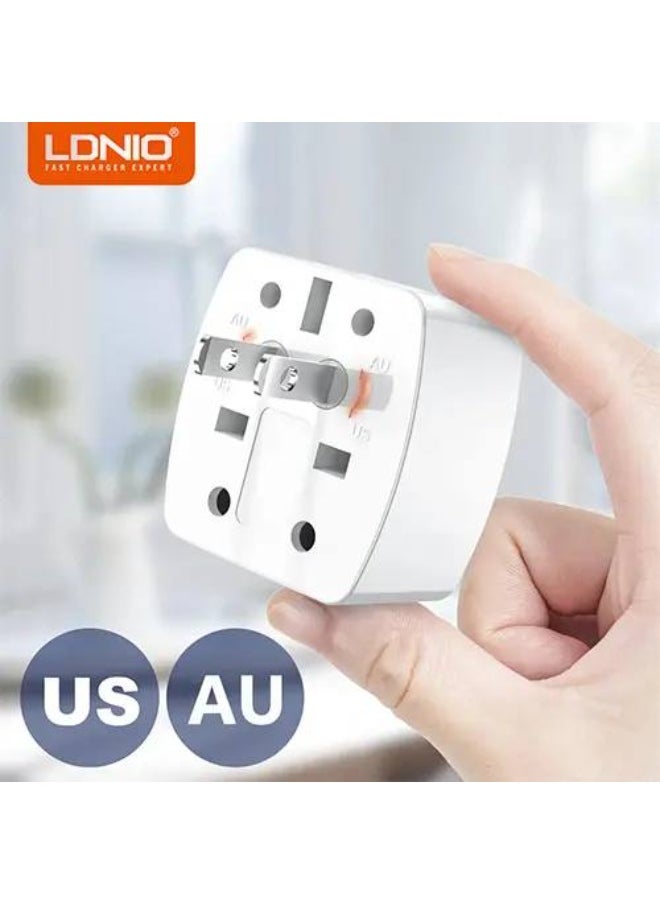 LDNIO - Z4 Universal Plug Adapter ABS VO With UK/EU/US/AU Pin & 2 Universal Socket (6A) - White - Image 1