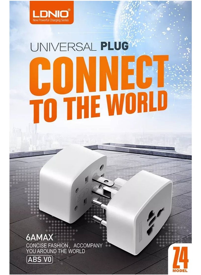 LDNIO - Z4 Universal Plug Adapter ABS VO With UK/EU/US/AU Pin & 2 Universal Socket (6A) - White - Image 1