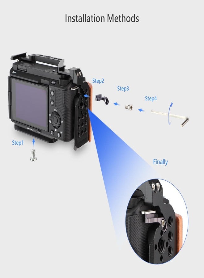 LEFTFOTO ZV-E1 Full Camera Cage with Wood Handle for Sony Alpha ZV-E1 Video Shooting Frame with Arca Type Base 3/8" ARRI Holes Dual Locking All in One Design - Image 5