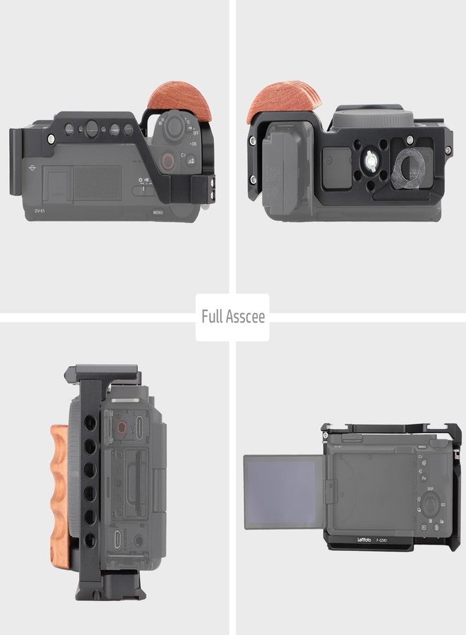 LEFTFOTO ZV-E1 Full Camera Cage with Wood Handle for Sony Alpha ZV-E1 Video Shooting Frame with Arca Type Base 3/8" ARRI Holes Dual Locking All in One Design - Image 4