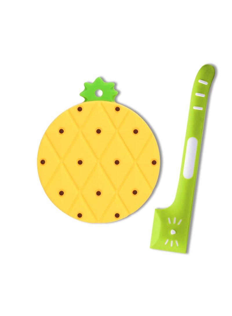 SOLARAE Dog and Cat Food Can Lids & Spoon, Pet Can Cover and Spoon Set for Pet Food Cans, Food Safe, BPA Free & Dishwasher Safe, Universal Size Can Caps Lids (Pineapple) - Image 1