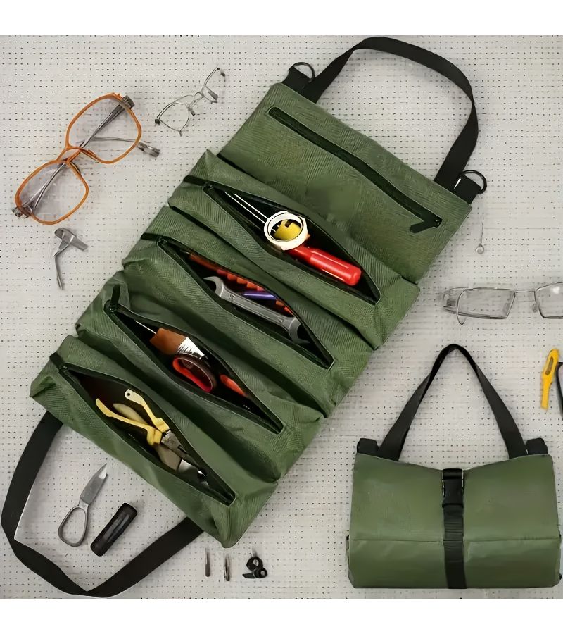 Green Oxford Fabric Heavy Duty Tool Roll Bag Large Capacity Foldable Tool Organizer - Image 5