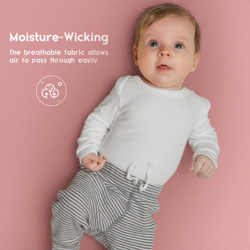 Yoofoss Pack and Play Sheets Fitted, Mini Crib Sheets 2-Pack for Pack N Play Mattress, Stretchy Playard Sheet, Soft and Breathable (Pink + Butterflies) - Image 5