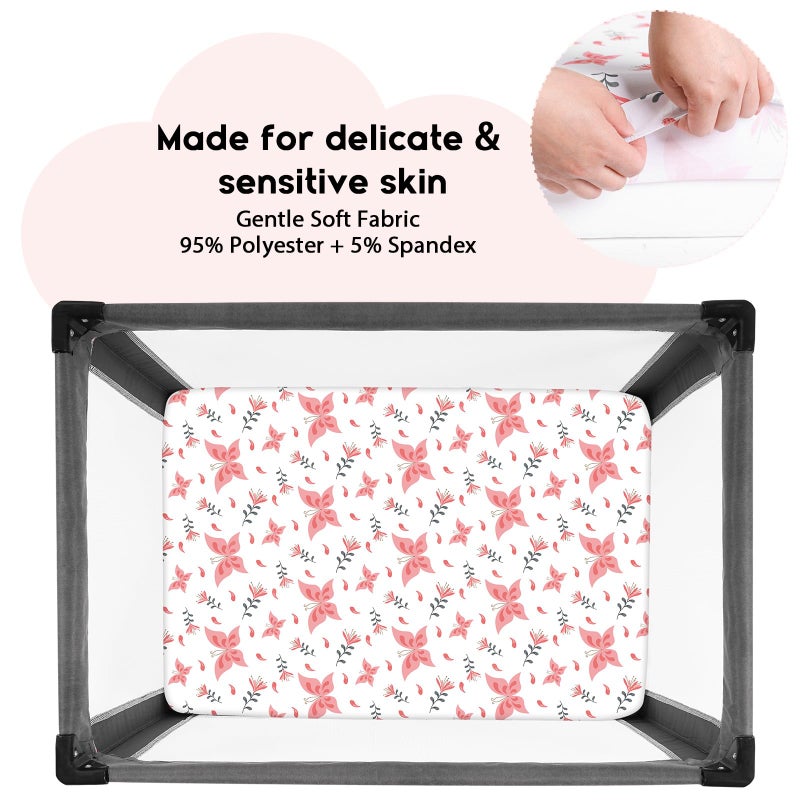 Yoofoss Pack and Play Sheets Fitted, Mini Crib Sheets 2-Pack for Pack N Play Mattress, Stretchy Playard Sheet, Soft and Breathable (Pink + Butterflies) - Image 2