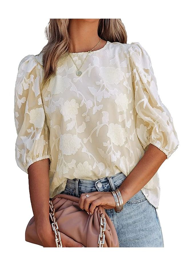 Loquat Women's New Summer Pattern Bubble Sleeve Chiffon Loose Shirt 