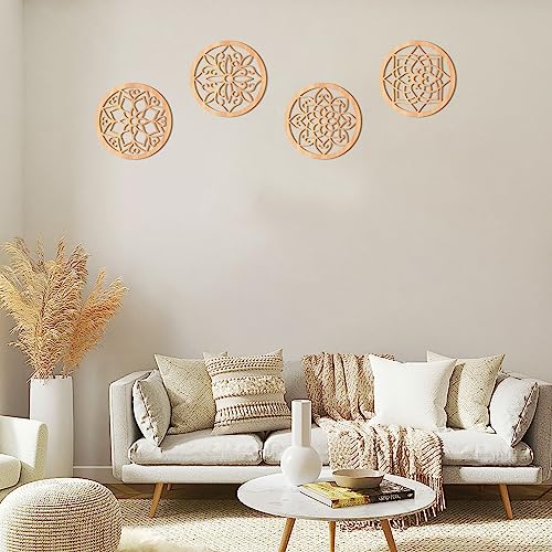 KOYILTD 4 Pieces Thicken Rustic Wall Decor,Flower Carved Wall Art,Wooden Hollow Carved Design(Round, 8.2in) - Image 2