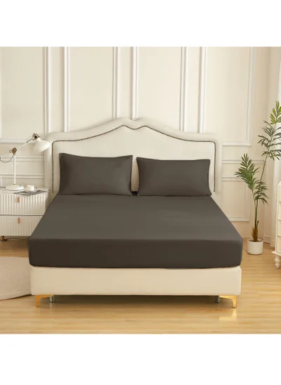 Donetella Bedding Fitted Sheet 3-Pcs King Size Solid Bed Sheet Set Fits(180x200CM) With Pillowcases And 35 CM Extra Deep Brushed Microfiber Bed Sheet,Charcoal Grey