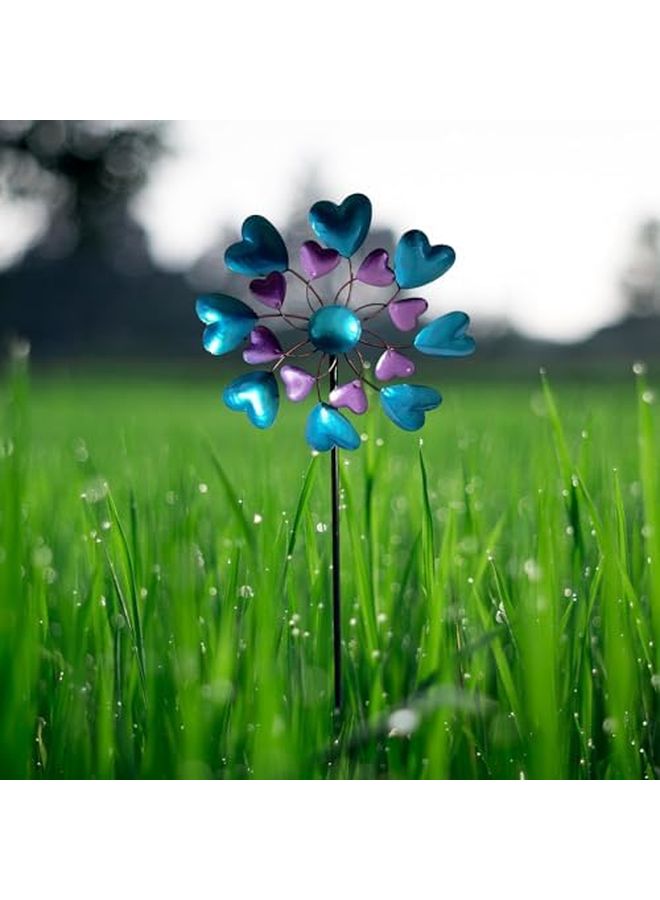 أزرق بنفسجي دوار ديناميكي طاحونة هواء سبينر كبير فن معدني للحديقة للعشب الخارجي - Image 5