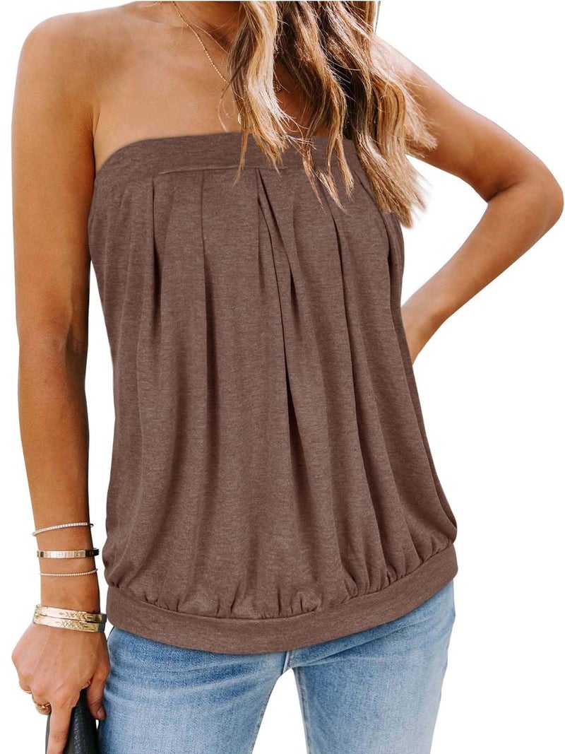 CHICGAL Tube Tops for Women Summer Tank Sexy Tunics Off The Shoulder Plus Size Blouse Shirts (Coffee Hemp,L) - Image 1
