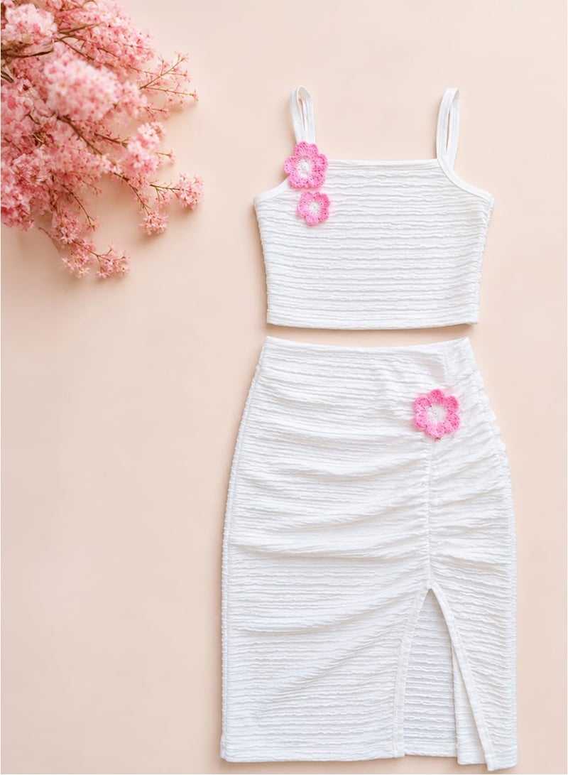 ROKIDO Girls Summer White Crochet Set with Floral Details - Image 1
