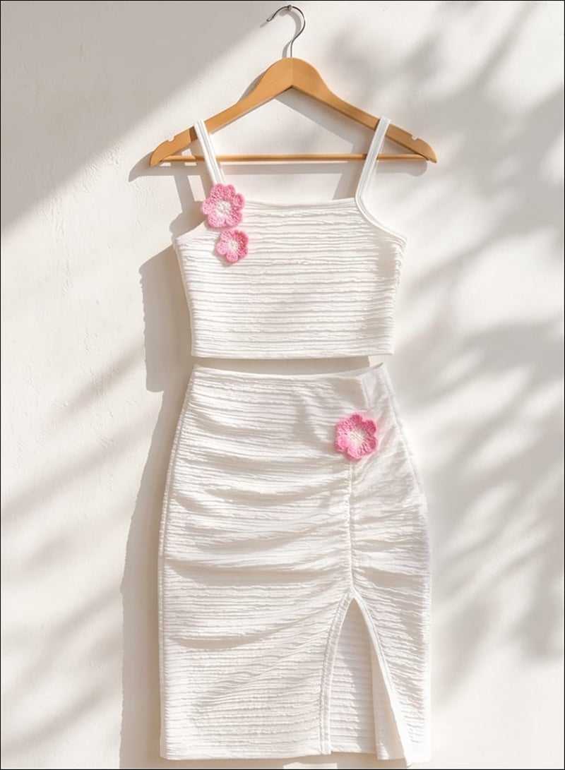 ROKIDO Girls Summer White Crochet Set with Floral Details - Image 2