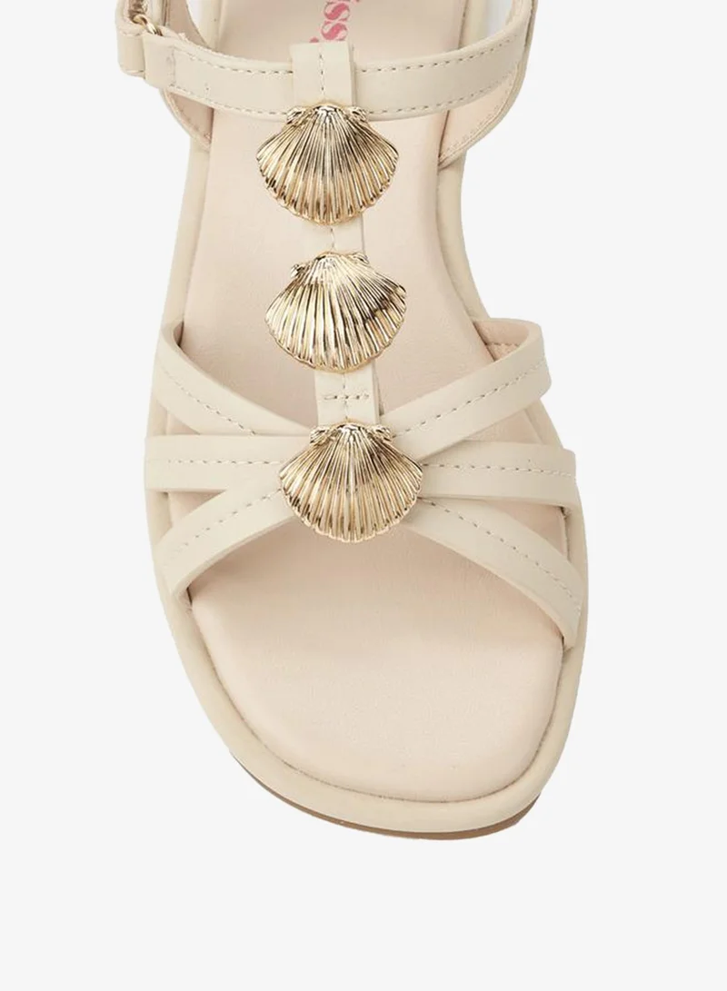 Little Missy Beige Girls Shell Embellished Sandals for Women | Best Price UAE