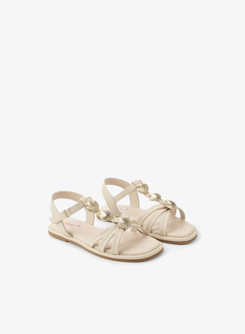 Little Missy Beige Girls Shell Embellished Sandals for Women | Best Price UAE