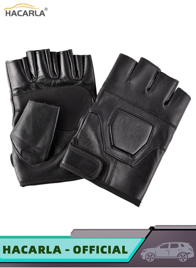 HACARLA Leather Fingerless Motorcycle Gloves Motorbike Safety Gloves Riding Driving Gloves Outdoor Gloves  - Image 3