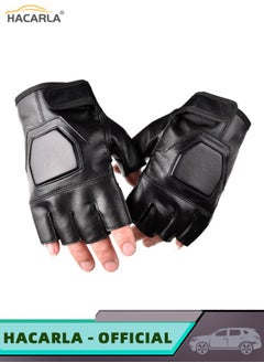 HACARLA Leather Fingerless Motorcycle Gloves Motorbike Safety Gloves Riding Driving Gloves Outdoor Gloves  - Image 2