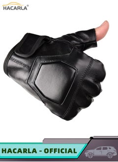 HACARLA Leather Fingerless Motorcycle Gloves Motorbike Safety Gloves Riding Driving Gloves Outdoor Gloves  - Image 4