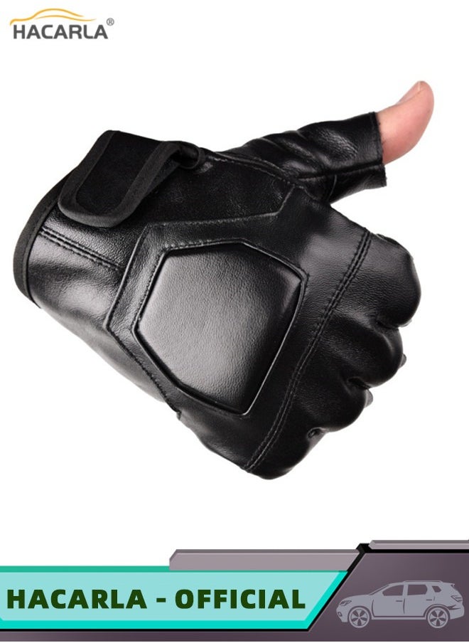 HACARLA Leather Fingerless Motorcycle Gloves Motorbike Safety Gloves Riding Driving Gloves Outdoor Gloves  - Image 4