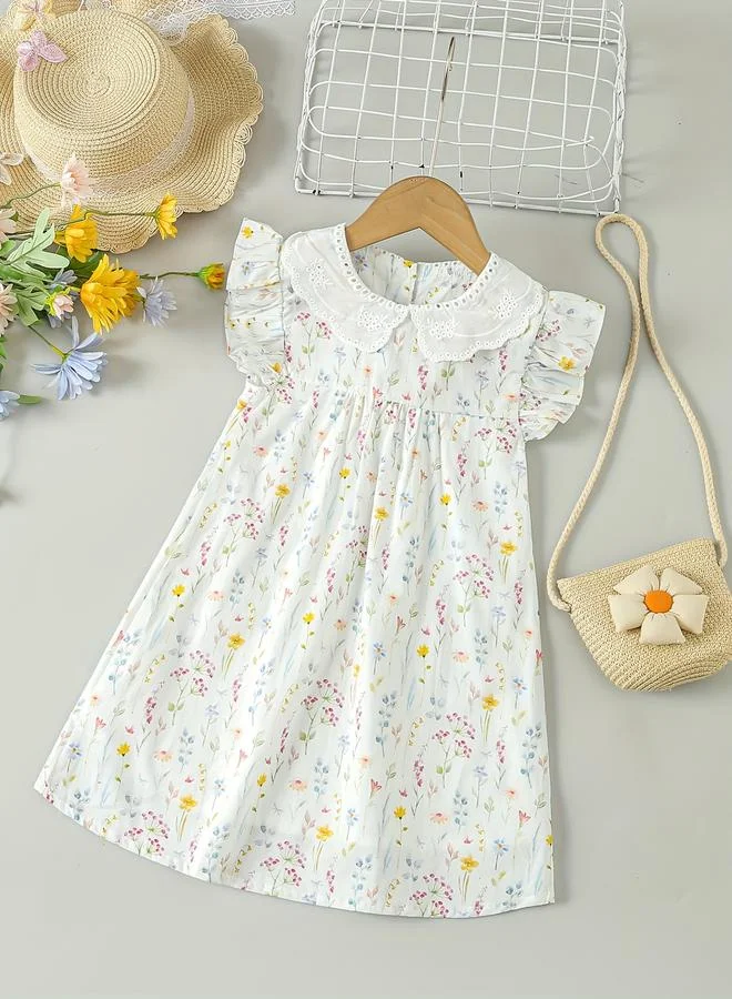 Take Two Take Two Girls White Cotton Floral Peter Pan Dress