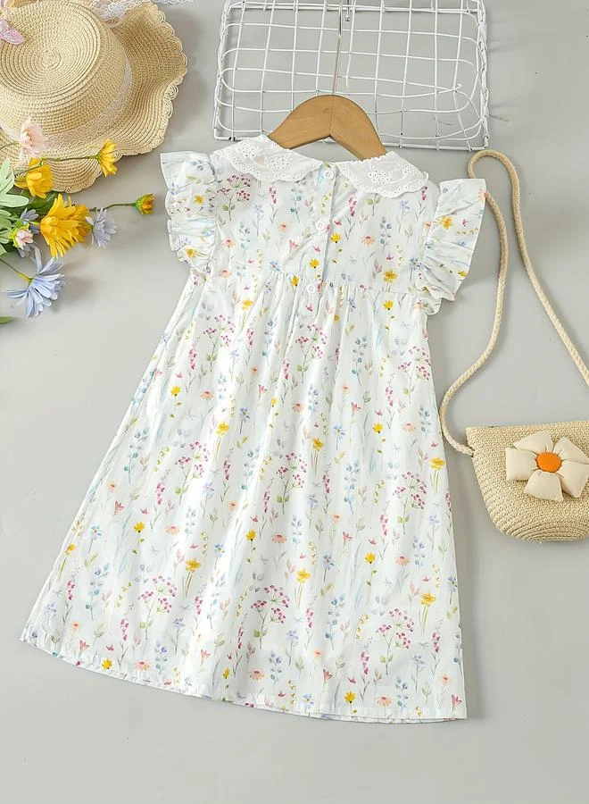 Take Two Take Two Girls White Cotton Floral Peter Pan Dress