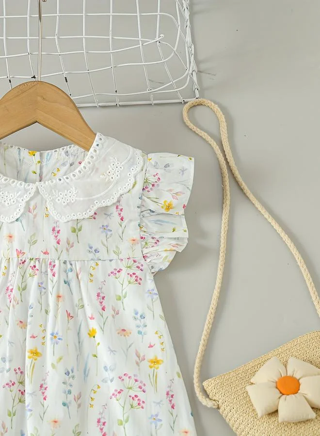Take Two Take Two Girls White Cotton Floral Peter Pan Dress