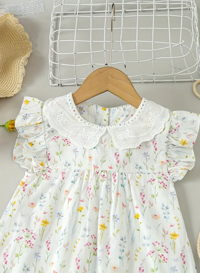 Take Two Take Two Girls White Cotton Floral Peter Pan Dress