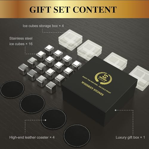 SAICOOS Gifts for Men Dad - Whiskey Stones Reusable Metal Steel Ice Cubes Set - Him or Husband White Elephant Stocking Stuffers for Adults Man - Cool Bourbon Anniversary Funny (16Pcs Ice) - Image 2