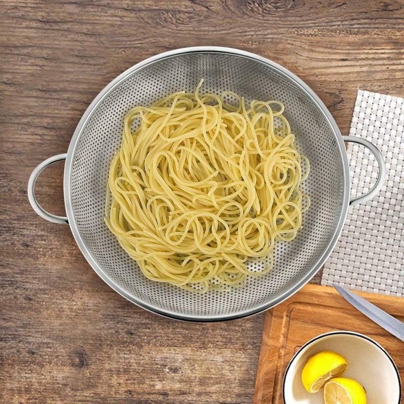 Golida Multipurpose Stainless Steel Colander Strainer Drainer with Handle Rice Washing Filter Basket Kitchen for Rice Fruits Vegetable Noodles Pasta Beans Grains Washing Storing Bowl - Image 3