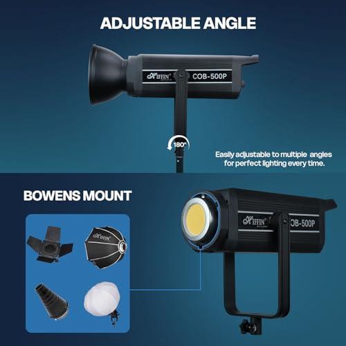 HIFFIN (COB-500P) 500W ضوء فيديو LED مستمر ثنائي اللون مع تثبيت باونز، تحكم عن بعد ومروحة تبريد صامتة، 2800K–6800K CCT، 42,000 لومن، 9 أوضاع FX، قابل للتعتيم من 10–100%، مثالي للتصوير الفوتوغرافي - Image 5