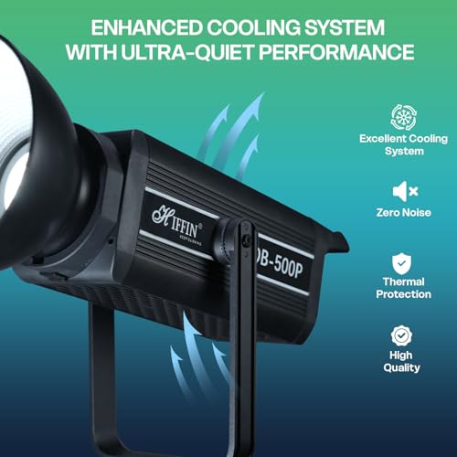 HIFFIN (COB-500P) 500W ضوء فيديو LED مستمر ثنائي اللون مع تثبيت باونز، تحكم عن بعد ومروحة تبريد صامتة، 2800K–6800K CCT، 42,000 لومن، 9 أوضاع FX، قابل للتعتيم من 10–100%، مثالي للتصوير الفوتوغرافي - Image 2