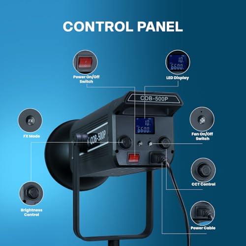 HIFFIN (COB-500P) 500W ضوء فيديو LED مستمر ثنائي اللون مع تثبيت باونز، تحكم عن بعد ومروحة تبريد صامتة، 2800K–6800K CCT، 42,000 لومن، 9 أوضاع FX، قابل للتعتيم من 10–100%، مثالي للتصوير الفوتوغرافي - Image 4
