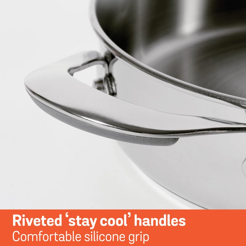 Meyer Select Nickel Free Stainless Steel Sauteuse with Glass Lid | Steel Saute Pan with Triply Base| Frying Pan with Lid | Gas and Induction Suitable | 28cm/ 4.77 Litre, Silver - Image 5