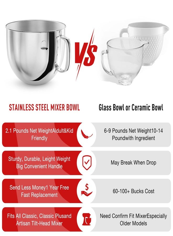 XINCAN 6QT Stainless Steel Mixer Bowl for Kitchenaid Stand Mixers, Kitchen Aid Mixing Bowl for 6QT Lift Mixer with Handle - Image 5