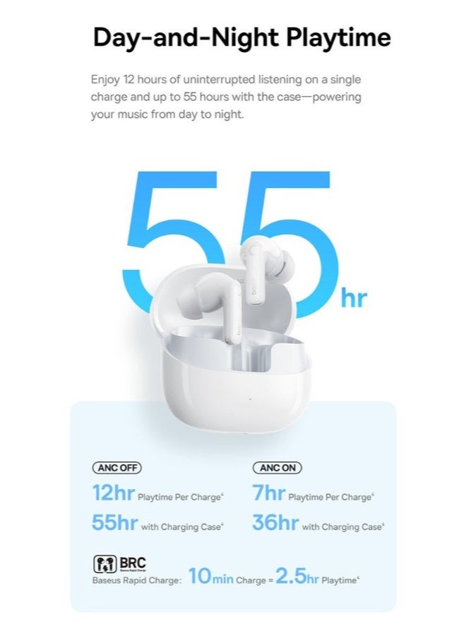 بيسوس سماعات أذن لاسلكية حقيقية من Baseus Bass BP1 Pro – صوت جهير قوي مع إلغاء الضوضاء للمكالمات – لمسة أنيقة باللون الأبيض القمري - Image 4