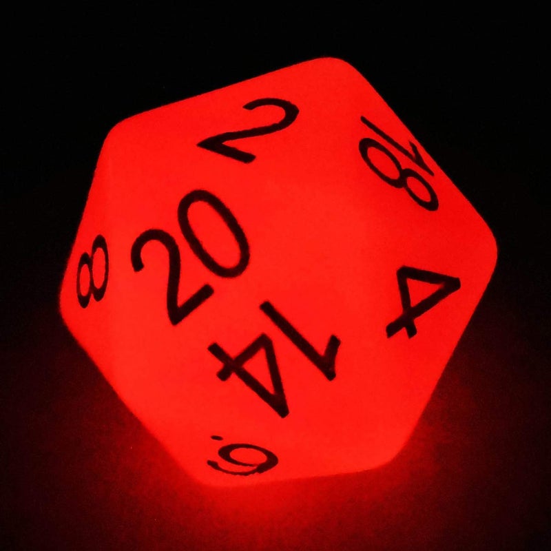 Bescon Jumbo Glowing D20 38MM, Big Size 20 Sides Dice Red Glow in Dark, Big 20 Faces Cube 1.5 inch - Image 1