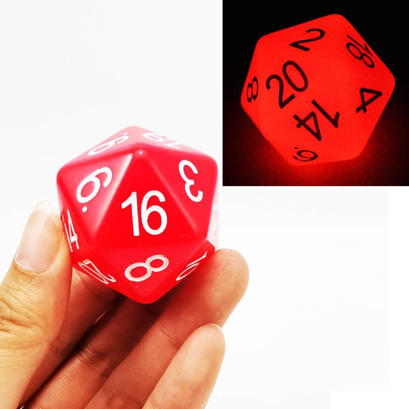 Bescon Jumbo Glowing D20 38MM, Big Size 20 Sides Dice Red Glow in Dark, Big 20 Faces Cube 1.5 inch - Image 3