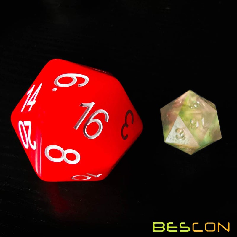 Bescon Jumbo Glowing D20 38MM, Big Size 20 Sides Dice Red Glow in Dark, Big 20 Faces Cube 1.5 inch - Image 5
