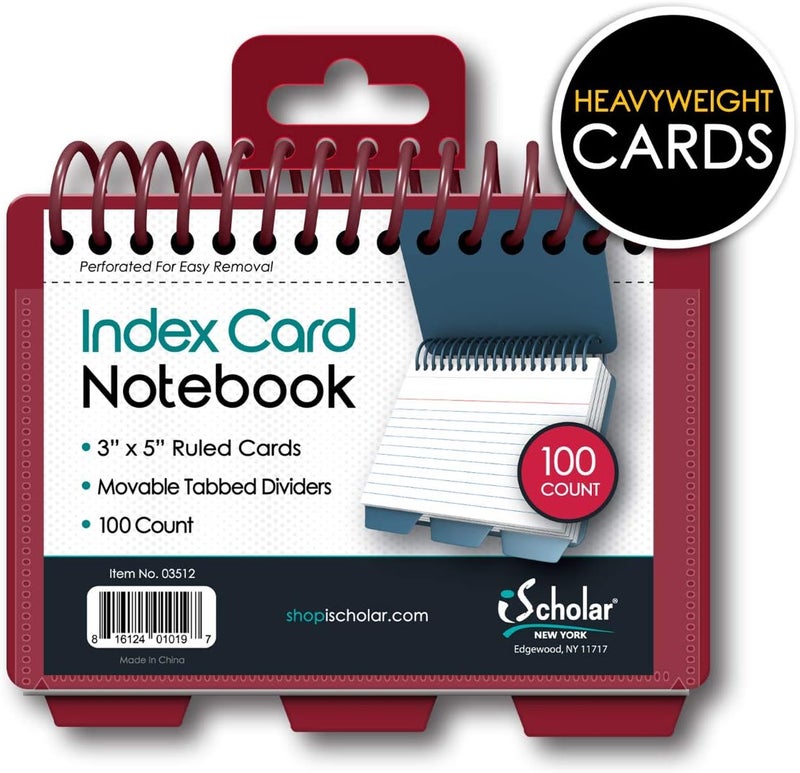 iScholar Index Card Book, Poly Wire, 3 Tabs, Color Will Vary (03512), 3x5 inches - Image 2
