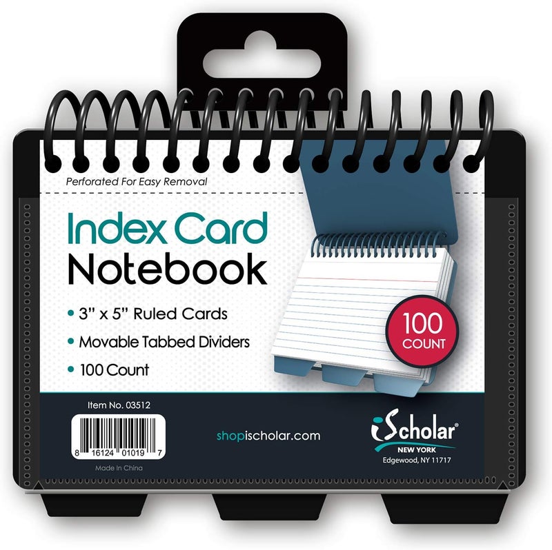 iScholar Index Card Book, Poly Wire, 3 Tabs, Color Will Vary (03512), 3x5 inches - Image 1