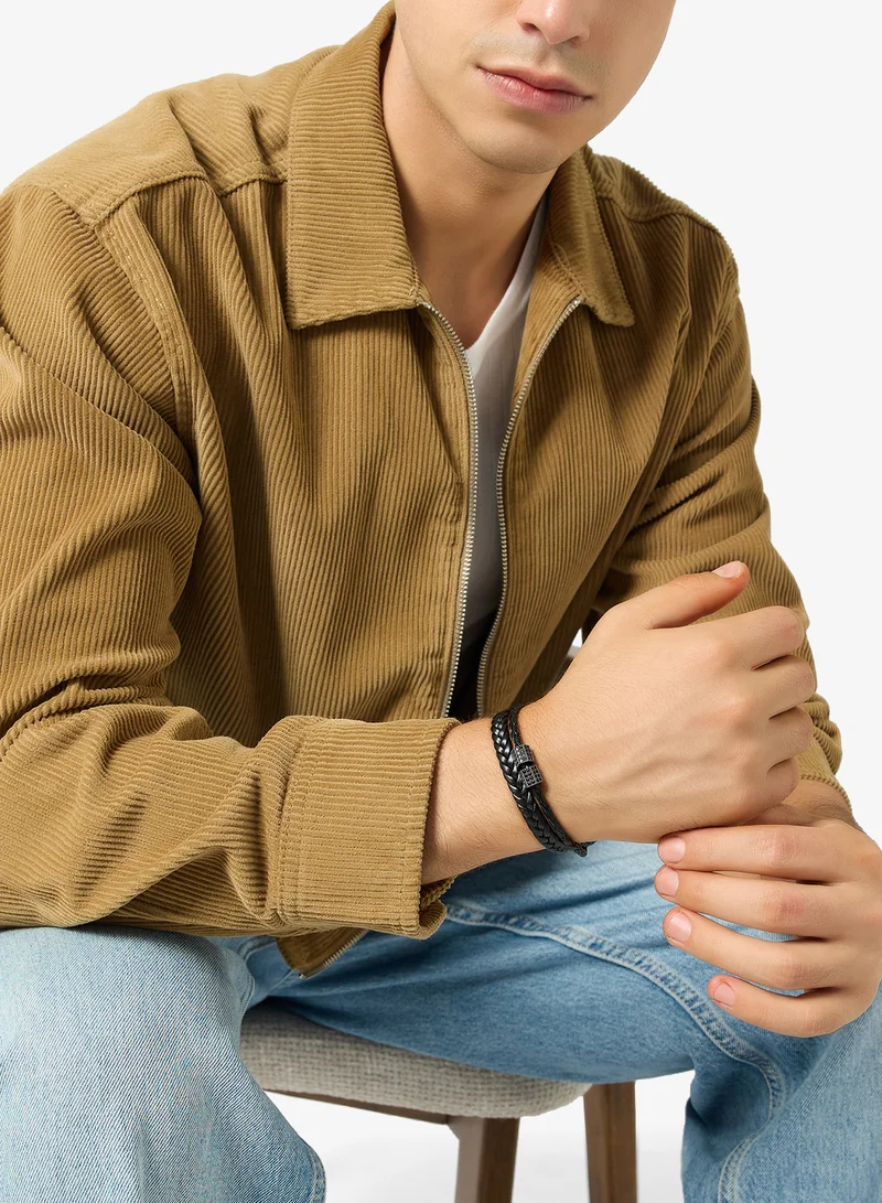 Seventy Five  Braided Leather Bracelet Featuring Magnet Clasp for Men | Best Price UAE
