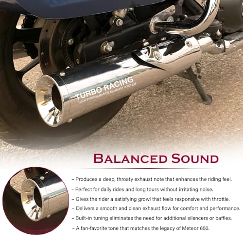 Asryd Turbo Racing Exhaust Silencer for Royal Enfield Super Meteor 650 & New Classic 650 | Chrome Finish | High Performance, Deep Bass Sound, Durable (Set of 2) - Image 2