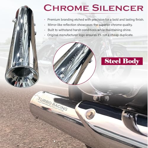 Asryd Turbo Racing Exhaust Silencer for Royal Enfield Super Meteor 650 & New Classic 650 | Chrome Finish | High Performance, Deep Bass Sound, Durable (Set of 2) - Image 3