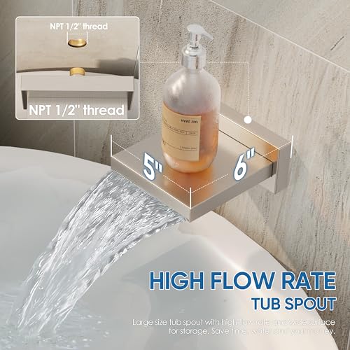 HoliSpa Shower System with Tub Spout, All Metal Tub Shower Faucet Set with 10" Rain Shower Head and Handheld Spray combo, Wall Mounted Tub Shower Systems with Valve and Trim Kit, Brushed Nickel - Image 5